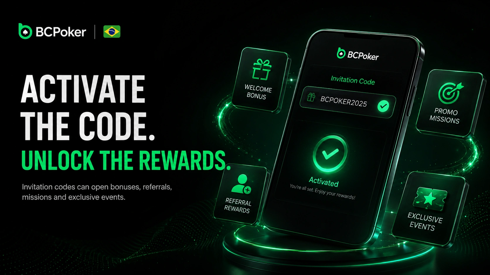 BC Poker Brazil promo code activation rewards